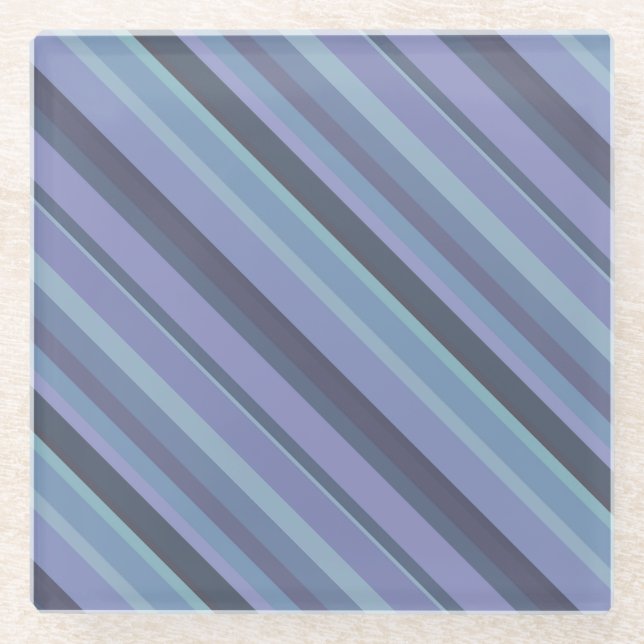 Blue-grey diagonal stripes glass coaster (Front)