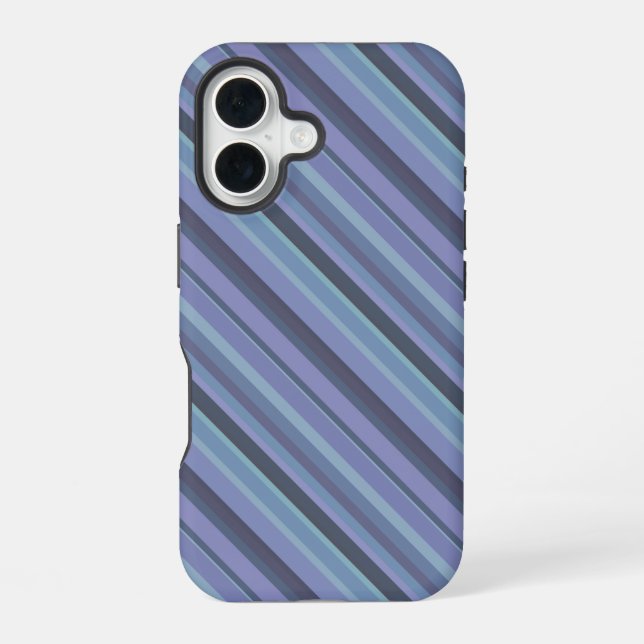 Blue-grey diagonal stripes iPhone 16 case (Back)