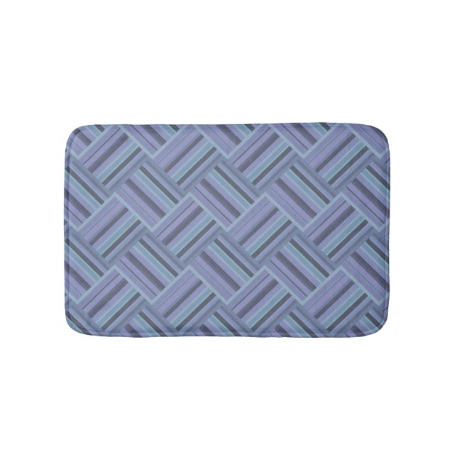 Blue-grey diagonal stripes weave pattern bath mat (Front)