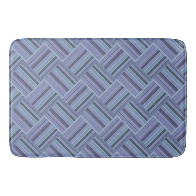 Blue-grey diagonal stripes weave pattern bath mat (Front)