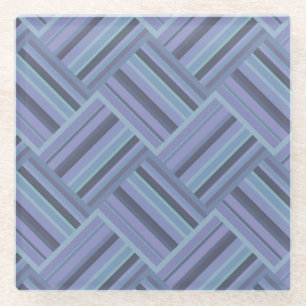 Blue-grey diagonal stripes weave pattern glass coaster