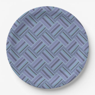 Blue-grey diagonal stripes weave pattern paper plate