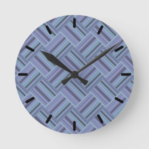 Blue-grey diagonal stripes weave pattern round clock