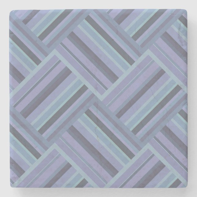 Blue-grey diagonal stripes weave pattern stone coaster (Front)