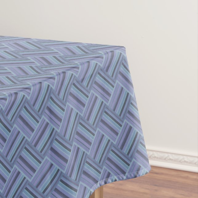 Blue-grey diagonal stripes weave pattern tablecloth (In Situ)