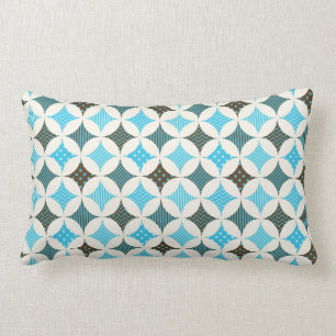 Blue Grey Diamond Circle Pattern Design Lumbar Cushion