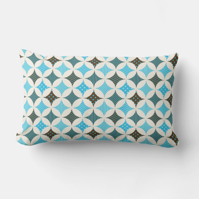Blue Grey Diamond Circle Pattern Design Lumbar Cushion (Front)
