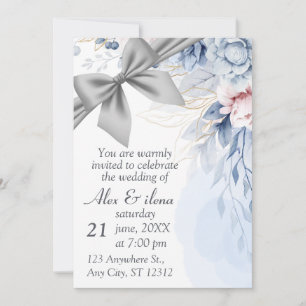 Blue Grey Elegant Wedding Party Invitation