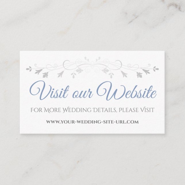 Blue Grey Elegant Wedding Visit Our Website Card (Front)