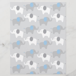 Blue Grey Elephant Baby Scrapbook Paper