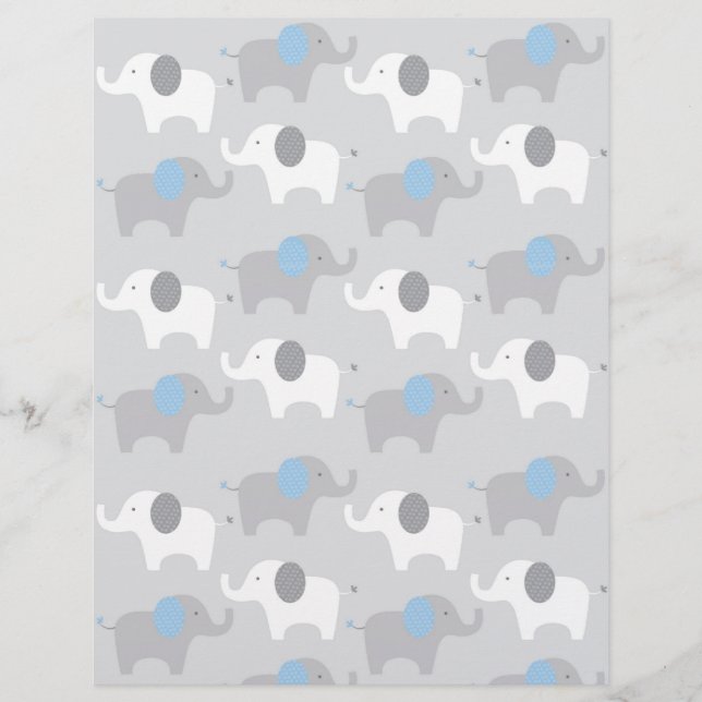 Blue Grey Elephant Baby Scrapbook Paper (Front)