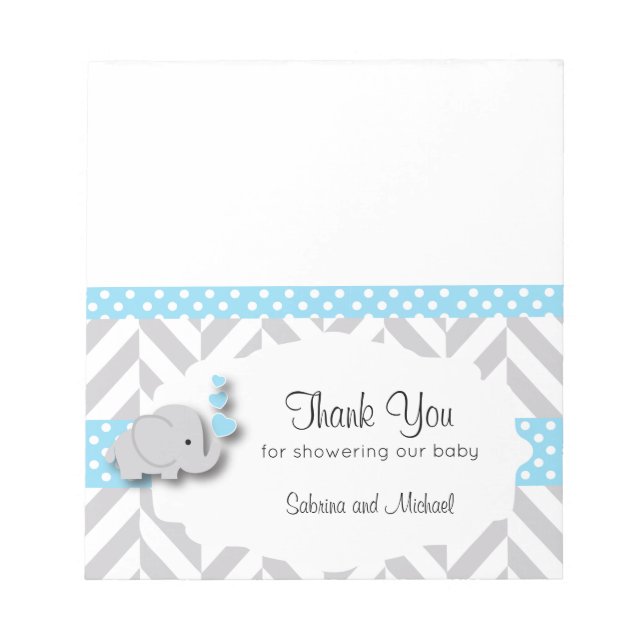 Blue & Grey Elephant Baby Shower  | Candy Toppers Notepad (Front)