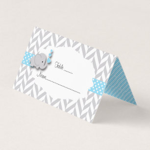 Blue & Grey Elephant Baby Shower   Place Cards
