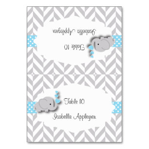 Blue & Grey Elephant Baby Shower Place Cards