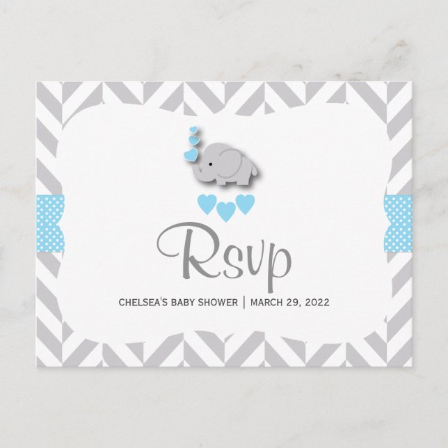 Blue & Grey Elephant Baby Shower - RSVP Invitation Postcard (Front)