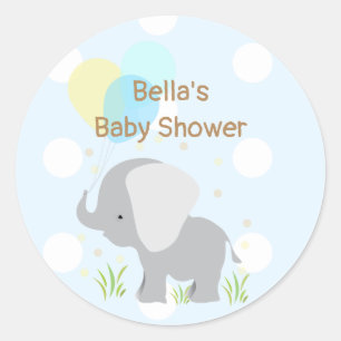 Blue Grey Elephant Baby Shower Stickers