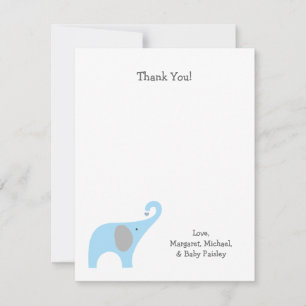 Blue Grey Elephant Baby Shower Thank You Notes