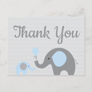 Blue Grey Elephant Baby Shower Thank You Postcard
