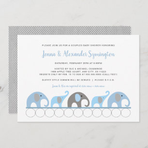 Blue Grey Elephant boy baby shower Invitation