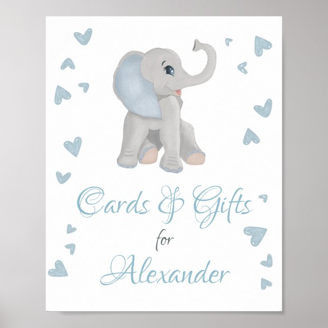 Blue Grey Elephant Gifts & Cards Baby Shower Sign (Front)