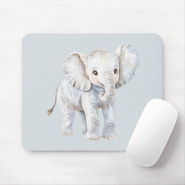 Blue Grey Elephant Mouse Mat (With Mouse)