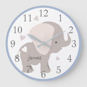 Blue Grey Elephant Nursery Wall Clock