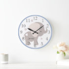 Blue Grey Elephant Nursery Wall Clock