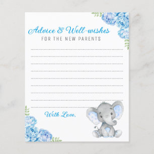Blue Grey Elephant Shower New Parents Advice Cards