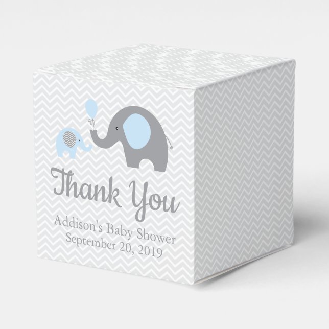 Blue Grey Elephant Themed Baby Shower Favour Box (Front Side)