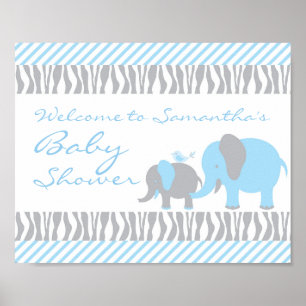 Blue & Grey Elephant Welcome Door Sign