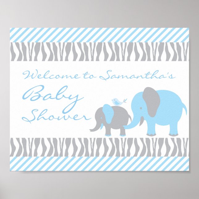 Blue & Grey Elephant Welcome Door Sign (Front)
