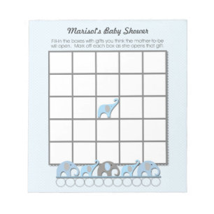 Blue Grey Elephants Baby Shower Bingo Game pad