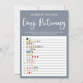Blue grey Emoji pictionary baby shower game Invitation