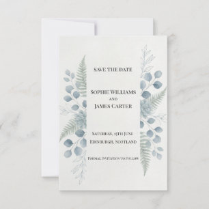 Blue Grey Eucalyptus Detail Save The Date Card