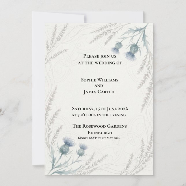 Blue Grey Eucalyptus Minimal Wedding Invitation (Front)