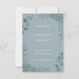 Blue Grey Eucalyptus Save The Date Card