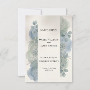 Blue Grey Eucalyptus Save The Date Card