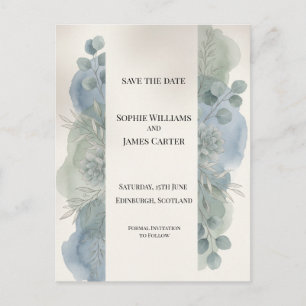 Blue Grey Eucalyptus Save The Date Postcard