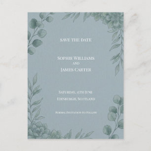 Blue Grey Eucalyptus Save The Date Postcard