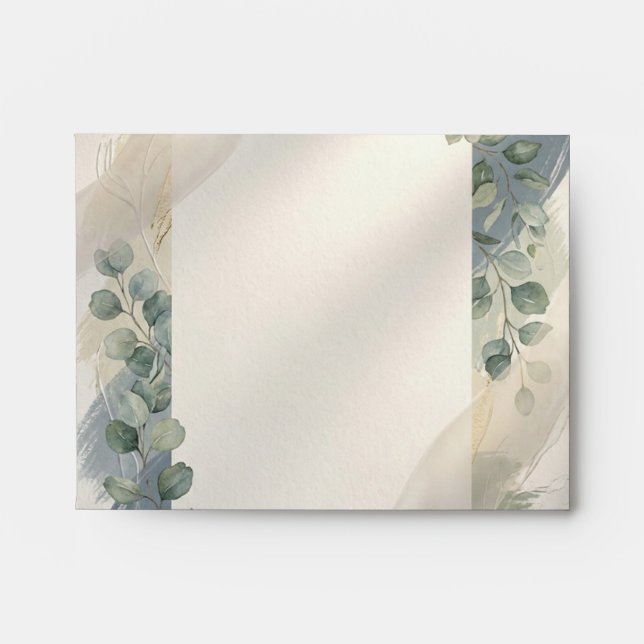 Blue Grey Eucalyptus Wedding Envelope (Front)