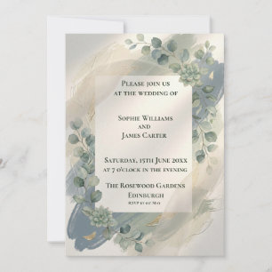 Blue Grey Eucalyptus Wedding Invitation