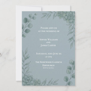 Blue Grey Eucalyptus Wedding Invitation