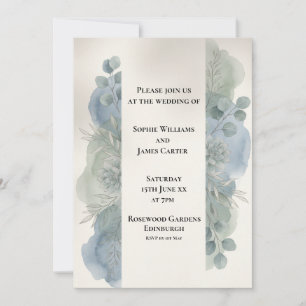 Blue Grey Eucalyptus Wedding Invitation