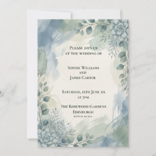 Blue Grey Eucalyptus Wedding Invitation