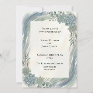 Blue Grey Eucalyptus Wedding Invitation