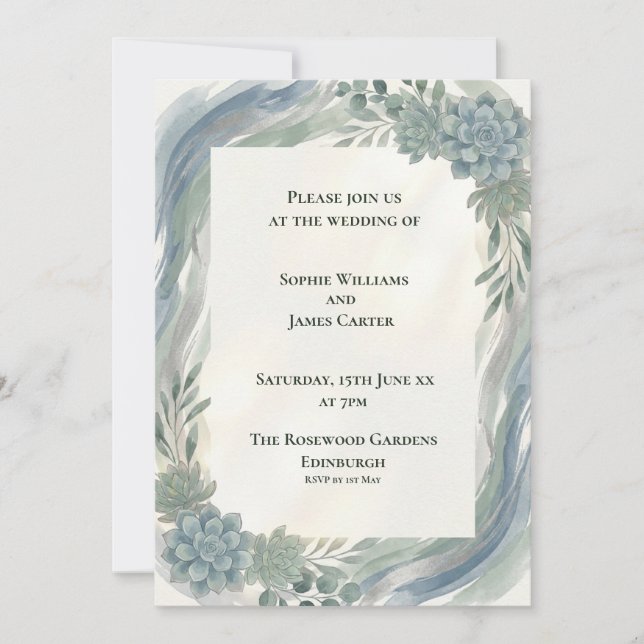 Blue Grey Eucalyptus Wedding Invitation (Front)