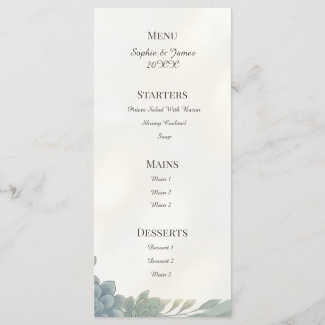 Blue Grey Eucalyptus Wedding Menu (Front)