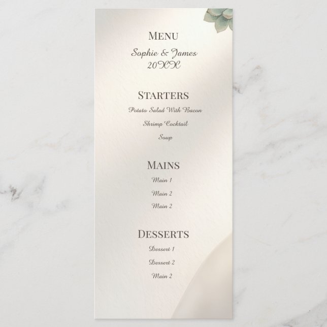 Blue Grey Eucalyptus Wedding Menu (Front)