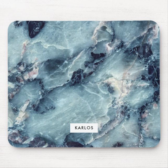 Blue-grey faux marble texture mouse mat (Front)
