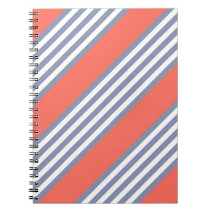 Blue-grey five stripe pattern with living coral notebook